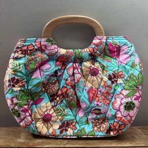 Vera Bradley Floral Print Handbag with Wooden Handle. Never Used!